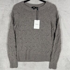 Theory Tucked Soft Knit Cashmere Sweater Women's Small Warm Heather Gray NWT